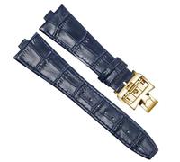 PctkeLsend 25x8mm Men Women aterproof Sweat-Proof Genuine Leather Silicone Underskin Watchband Watch Strap fit for Vacheron Constantin P47040/P47450(Blue-Golden-Z17)