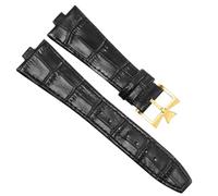 PctkeLsend 25x8mm Men Women aterproof Sweat-Proof Genuine Leather Silicone Underskin Watchband Watch Strap fit for Vacheron Constantin P47040/P47450(Black-Golden-K16)