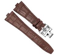 PctkeLsend 25x8mm Men Women aterproof Sweat-Proof Genuine Leather Silicone Underskin Watchband Watch Strap fit for Vacheron Constantin P47040/P47450(Brown-Steel-Z17)