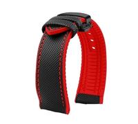 PctkeLsend Fit For Breitling Fit For Hamilton Fit For Seiko Fit For Omega Fit For Tissot Nylon fluoro rubber Watchband Silicone Bracelet Men Watch Strap Stainless steel buckle(Black red Black B,21mm)