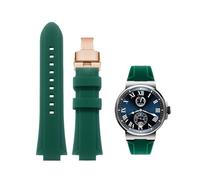 PctkeLsend Men's Convex mouth silicone sports Diving watch strap fit for Ulysse Nardin MARINE Series(Green rose,24x12mm)