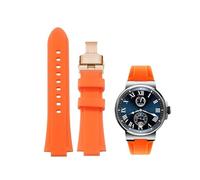 PctkeLsend Men's Convex mouth silicone sports Diving watch strap fit for Ulysse Nardin MARINE Series(Orange rose,26x12mm)