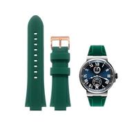 PctkeLsend Men's Convex mouth silicone sports Diving watch strap fit for Ulysse Nardin MARINE Series(Green C rose,24x12mm)