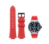 PctkeLsend Men's Convex mouth silicone sports Diving watch strap fit for Ulysse Nardin MARINE Series(Red C black,26x12mm)