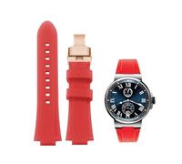 PctkeLsend Men's Convex mouth silicone sports Diving watch strap fit for Ulysse Nardin MARINE Series(Red rose,26x12mm)