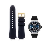 PctkeLsend Men's Convex mouth silicone sports Diving watch strap fit for Ulysse Nardin MARINE Series(Black C gold,24x12mm)