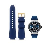 PctkeLsend Men's Convex mouth silicone sports Diving watch strap fit for Ulysse Nardin MARINE Series(Blue C gold,24x12mm)