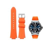 PctkeLsend Men's Convex mouth silicone sports Diving watch strap fit for Ulysse Nardin MARINE Series(Orange C silver,24x12mm)