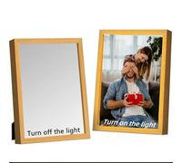 PCXFCASE Personalized Picture Frame with photo,Custom Photo Vanity Mirror with Light Night Customized Acrylic Glass Magic Mirror Gifts,Wooden Picture Magic Mirror for Girlfriend,year