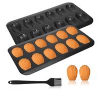 PCXWTLN 2 Pack Madeleine Trays with Silicone Brush, 12-Cup Nonstick Carbon Steel Shell Cake Moulds, Heavy Duty Muffin & Cupcake Baking Mould for Oven, French Style Bakeware for Cookies & Pastries