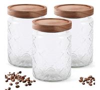 PCXWTLN 700ml Glass Storage Jars with Sealing Bamboo Lid, Set of 3 Clear Food Storage Container Jar for Tea Coffee Beans Sugar Cereal Rice, Organization Canisters Storage Jars for Home Kitchen