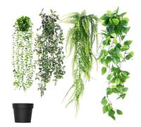 PCXWTLN Artificial Hanging Plant, 4 Pack Fake Eucalyptus Plants with Pots Greenery Fake Datura Pothos Plant for Home Office Garden Indoor Outdoor Decoration