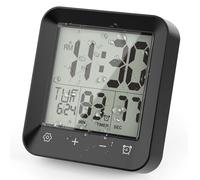 PCXWTLN Bathroom Clock Waterproof, Digital Shower Timer Wall Clock with Countdown & Suction, LCD Display, Temperature Gauge, Touch Screen Shower Timer for Bathing Cooking Studying Spa, Black