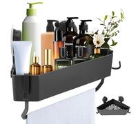 PCXWTLN Corner Shower Caddy, No Drilling Wall Mounted Bath Shelves with 2 Hooks, Rust Free Suction Shower Storage Corner Shelf with Towel Rack for Bathroom Toilet (Triangle)