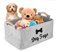 PCXWTLN Dog Toy Box, Felt Stuff Storage Baskets with wood, Foldable Dog Toy Basket Easy-Access for Pet Toys, Clothes, Accessory, Aesthetic Design for Living Spaces, 38cm x 25cm x 18cm Grey