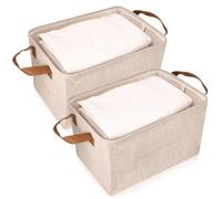 PCXWTLN Fabric Basket Storage, 2 Pack Foldable Storage Boxes with Handle, Kitchen Cabinet Organiser Basket for Shelves Cupboards Shelves Bathroom Wardrobes Home Office, 37 x 26 x 22 CM