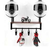 PCXWTLN Motorcycle Helmet Holder, Wall Mount Helmet Holder for 2 Helmets Motorcycle Helmet Stand with 4 Hanging Clips for Storing Motorsports Motorcycle Motorbike Sports Stuff