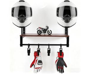 PCXWTLN Motorcycle Helmet Holder, Wall Mount Helmet Holder for 2 Helmets Motorcycle Helmet Stand with 4 Hanging Clips for Storing Motorsports Motorcycle Motorbike Sports Stuff