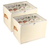 PCXWTLN Shoe Storage Boxes, 2 Pack Shoe Storage Organiser with Zipable Clear Cover, Fits Up to 24 Pairs, Foldable Space-saving Dividers Shoe Boxes, 43 x 32 x 30 CM, Beige