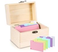 PCXWTLN Wooden Index Card Box with 150 6-Color Tabbed Divider Cards, Heavy Duty Recipe Card Holder Organizer, 4x6 Flash Card Storage Box for Study, Filing Office Revision Recipe Notes