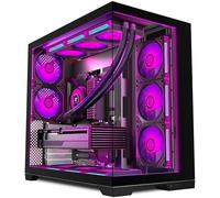 PCZZOI ATX Gaming PC Case,Large Dual-Chamber Mid-Tower Airflow Case Includes 9 x 120mm ARGB Fans,Tempered Glass,420mm Radiator Support,Type-C,for Desktop Gaming Computer,Black