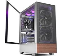 PCZZOI PC CASE ATX 3 Case Fans Pre-Installed, Mid Tower Computer Case with Tempered Glass, Printed Walnut Wood Panels,Support 360mm Radiator,Black Gaming Desktop Case (H3)
