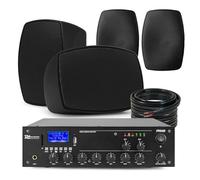 PD 2-Zone Background Music System with 4x BHW30BK Wall Speakers, Multi Zone Commercial Audio PA System, Indoor/Outdoor Weatherproof Wall Mounted Speaker System, Bluetooth Mixer Amplifier Included