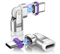 PD 240W 16PIN 180 Degree USB C Magnetic Adapter(2Pack)/USB C 90 Degree Adapter/Right Angle C Adapters/C to C Adapters for 1Phone 16/15 Series, Ma-Book Pro/1Pad Series, Samsung Galaxy White