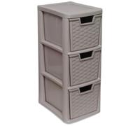 PD - 3 & 4 Tier Plastic Rattan Medium Drawer Unit - Storage Cabinet Chest of Drawers for Bedroom, Kitchen, Living Room - Utility Organiser Freestanding Drawer Tower Unit (Mushroom, 3 Tier)