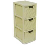 PD - 3 & 4 Tier Plastic Rattan Medium Drawer Unit - Storage Cabinet Chest of Drawers for Bedroom, Kitchen, Living Room - Utility Organiser Freestanding Drawer Tower Unit (Cream, 3 Tier)