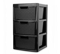 PD - 3 Tier Large Rattan Black Drawer Storage Unit - Durable Plastic Rattan Woven Organizer Cabinet with Drawers - Ideal Tower Storage Solution for Home Office or School - Stylish & Practical