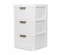PD - 3 Tier Large Rattan White Drawer Storage Unit - Durable Plastic Rattan Woven Organizer Cabinet with Drawers - Ideal Tower Storage Solution for Home Office or School - Stylish & Practical