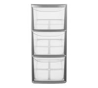 PD - 3 Tier Plastic Rattan Medium Drawer Unit - Storage Cabinet Chest of Drawers for Bedroom, Kitchen, Living Room - Utility Organiser Freestanding Drawer Tower Unit (Silver/Clear, 3 Tier)