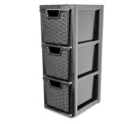 PD - 3 Tier Plastic Rattan Medium Drawer Unit - Storage Cabinet Chest of Drawers for Bedroom, Kitchen, Living Room - Utility Organiser Freestanding Drawer Tower Unit (Rattan Black, 3 Tier)