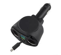 PD 30W 66W Digital Display Car Charger with Retractable Cable, Dual USB .0 Fast Charging for, Compatible with 12V/24V Vehicles(66W)