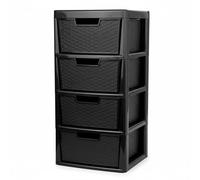 PD - 4 Tier Large Rattan Black Drawer Storage Unit - Durable Plastic Rattan Woven Organizer Cabinet with Drawers - Ideal Tower Storage Solution for Home Office or School - Stylish & Practical