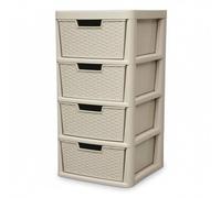 PD - 4 Tier Large Rattan Mushroom Drawer Storage Unit - Durable Plastic Rattan Woven Organizer Cabinet with Drawers - Ideal Tower Storage Solution for Home Office or School - Stylish & Practical