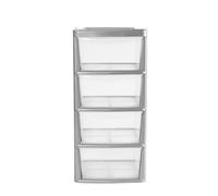 PD - 4 Tier Plastic Rattan Medium Drawer Unit - Storage Cabinet Chest of Drawers for Bedroom, Kitchen, Living Room - Utility Organiser Freestanding Drawer Tower Unit (Silver/Clear, 4 Tier)