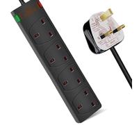 PD - 4 Way Extension Lead with Surge Protection - 4 Socket 13A Fused UK Plug - 250V~ 3120W Multi Socket Cable, Wall Mountable, Heavy Duty Electrical Plug Board for Home Office - 5M Power Strip (Black)