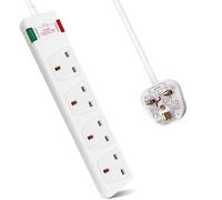 PD - 4 Way Extension Lead with Surge Protection - 4 Socket 13A Fused UK Plug - 250V~ 3120W Multi Socket Cable, Wall Mountable, Heavy Duty Electrical Plug Board for Home Office - 5M Power Strip (White)