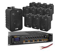 PD 4-Zone Wall Mount Speaker System, 12x BV40Vs, Bluetooth Mixer Amp, Cable | 100v PA system, zonal volume control, USB/SD Media Player, FM radio, line level inputs, 4-inch woofers, 100m 2-Core Wire