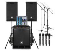 PD COMBO1200 Small Band PA System: Compact with 12" Subwoofer, 6.5" Satellite Speakers, 8-Channel Mixer, 4 Wireless Mics - Compact PA System For Band, Sound System For Live Band