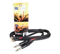 PD Connex 3m Audio Cable - 2x RCA Phono to 2x 6.35mm Mono Male Jack for DJ Equipment, Studio & Stage Use Durable Shielded Professional Sound Connectors
