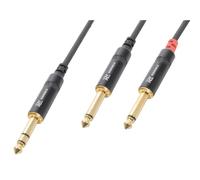 PD Connex 6.3mm stereo TRS to 2x 6.3mm mono jack y insert cable, 6m OFC audio lead for mixers, audio interfaces, headphone amps, studio or live, black & red ends, cable tie included