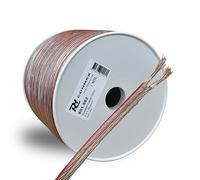 PD Connex 801.882 2-Core Speaker Cable 1.5mm^2 CSA Transparent Hi-Fi Audio Wire with Red Polarity Indicator - 100m Reel for Professional Sound System Installation