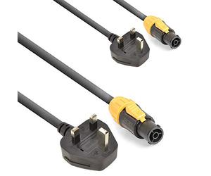 PD Connex Professional Audio Speaker Power Cable Set, IP65 Outdoor Power TR Connector to UK Plug BS-1363, Lockable Waterproof Cord, 1.5m Length, Pair