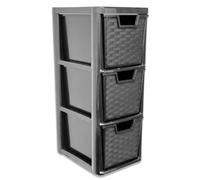 PD - Medium Plastic Drawer Storage Unit - 3 Tier Rattan Effect Storage Cabinet Chest Tower - A5 Size Desktop Tabletop Office Home School Organizer - For Stationery, Jewellery, Documents