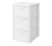 PD - Medium Plastic Drawer Storage Unit - 3 Tier Rattan Effect Storage Cabinet Chest Tower - A5 Size Desktop Tabletop Office Home School Organizer - For Stationery, Jewellery, Documents