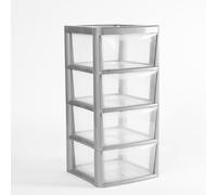 PD - Medium Plastic Drawer Storage Unit - 4 Tier Rattan Effect Storage Cabinet Chest Tower - A5 Size Desktop Tabletop Office Home School Organizer - For Stationery, Jewellery, Documents