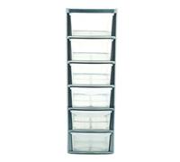 PD - Mini 6 Drawer Plastic Storage Tower Unit - Rattan Style Drawers for Desk Storage Organisation and Desk Accessories - Ideal for Home Office Makeup or Craft Use (Mini 6 Drawer Plastic Silver/Clear)